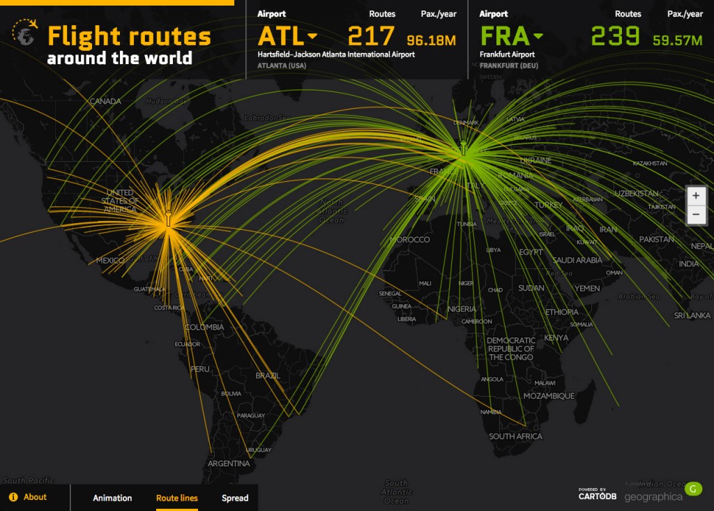 Routes Hartsfield–Jackson Atlanta International Airport and Frankfurt Airport. Year 2014.